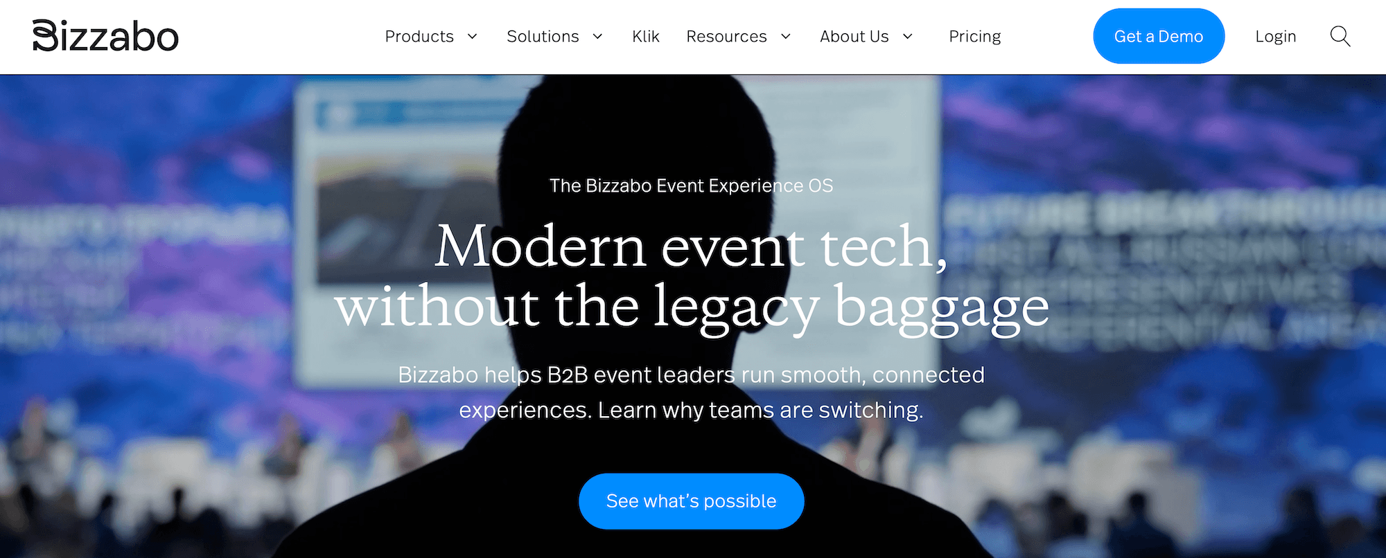 Bizzabo homepage: Modern event tech, without the legacy baggage
