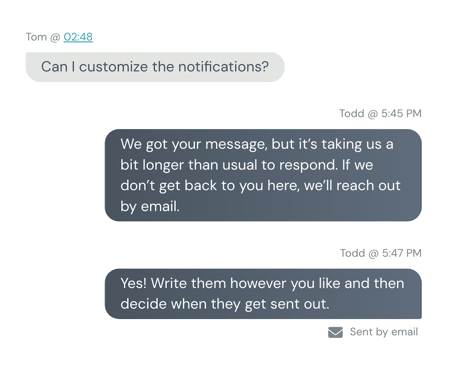 Chat response sent by email