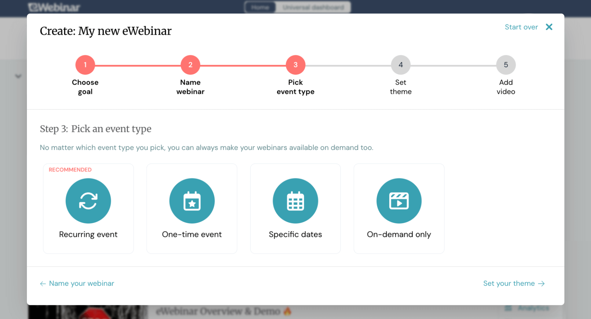 Create new eWebinar and Pick an Event Type