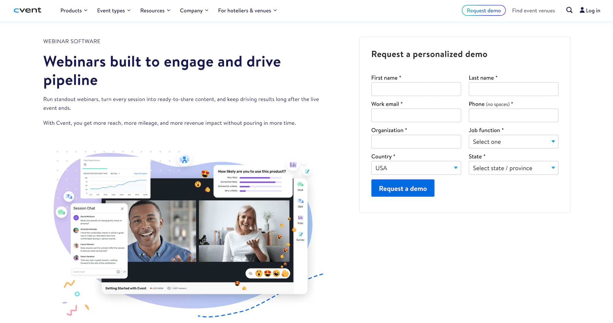 Cvent homepage: Webinars built to engage and drive pipeline