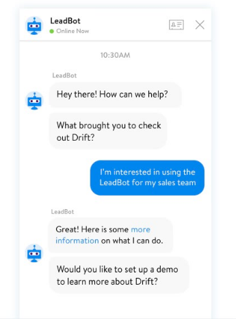 Capture d'écran de Drift Chatbot