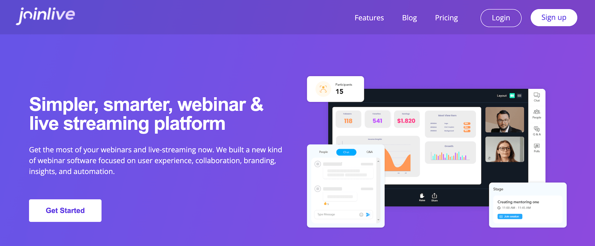 Joinlive homepage: Simpler, smarter, webinar &amp; live streaming platform
