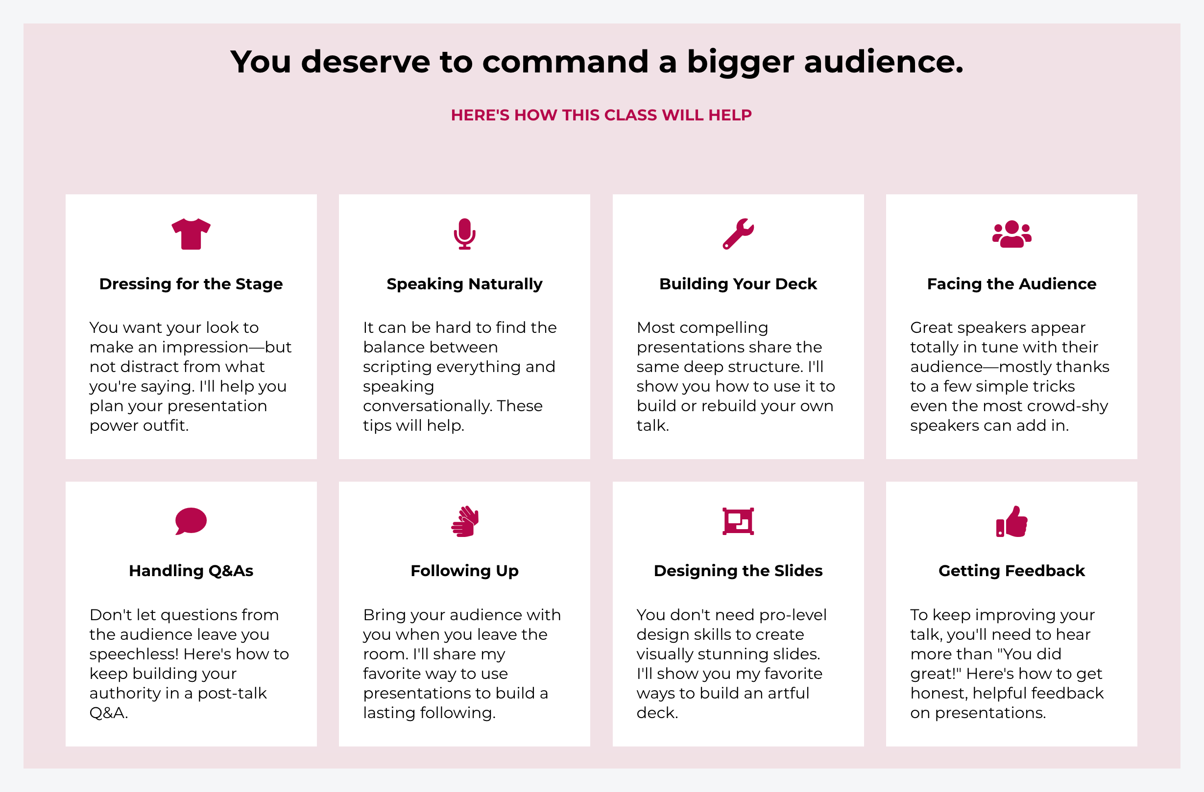 Section de la page d'atterrissage avec cadre de solutions