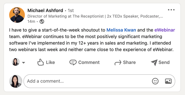 Screenshot of post from LinkedIn