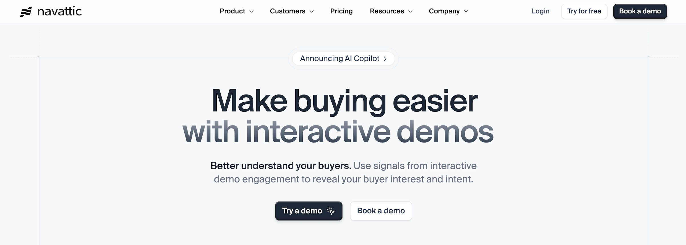 Navattic homepage: Make buying easier with interactive demos