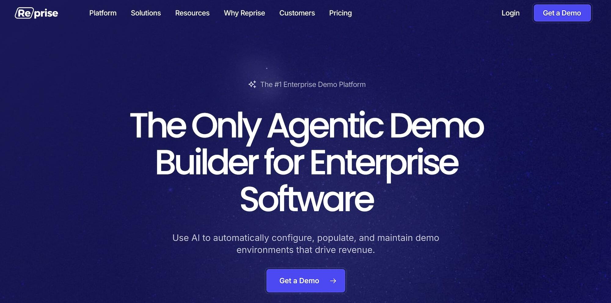Reprise homepage: The Only Agentic Demo Builder for Enterprise Software