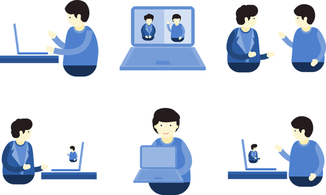 Man using a laptop computer for online meeting