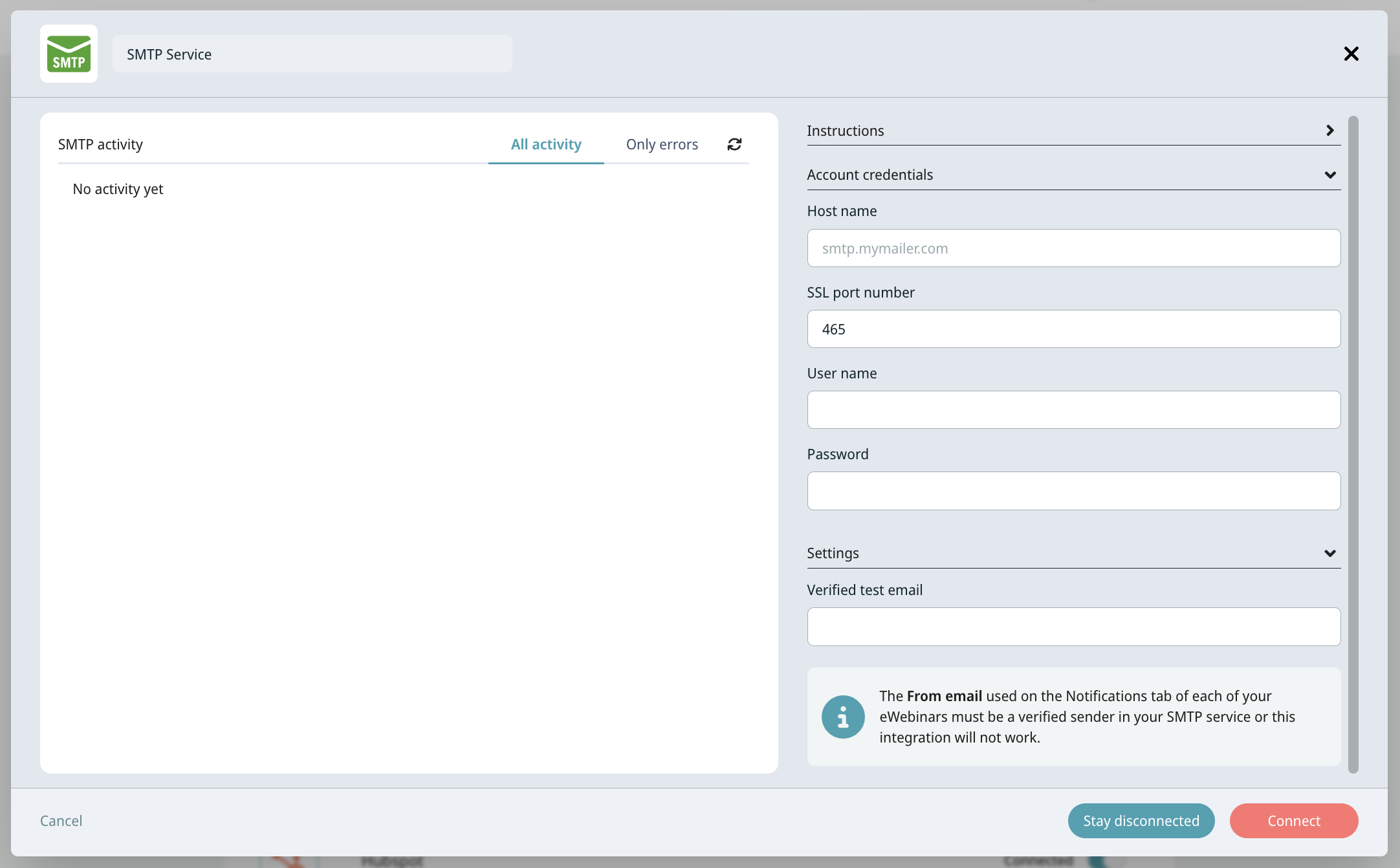 SMTP Integration Card