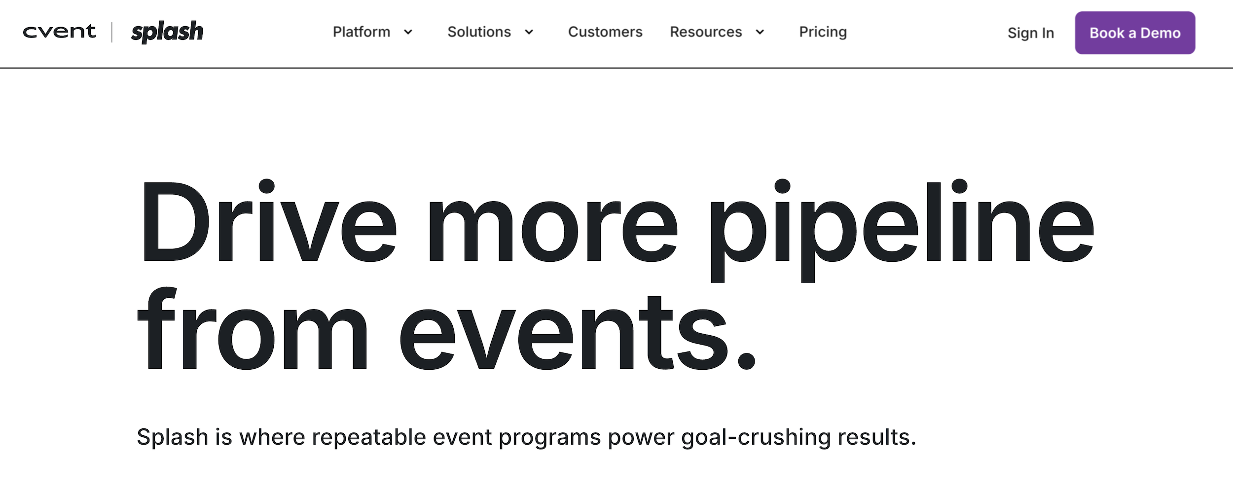 Splash homepage: Drive more pipeline from events.