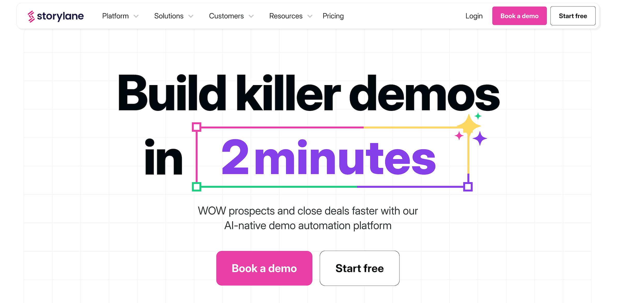 Storylane homepage: Build killer demos in 2 minutes