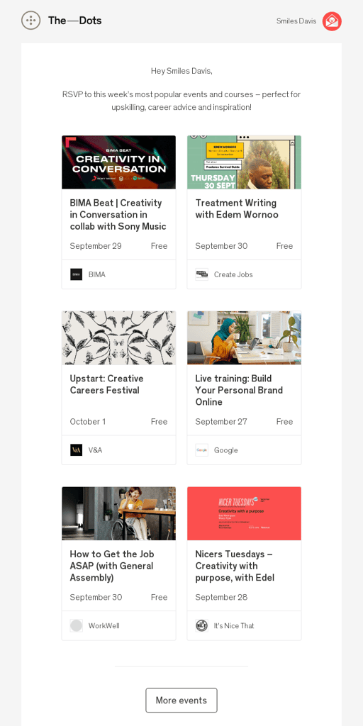 Follow-up email from The Dots