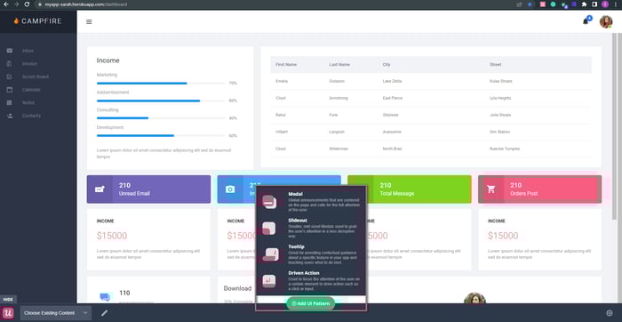 Capture d'écran de la fenêtre modale de création de Userpilot