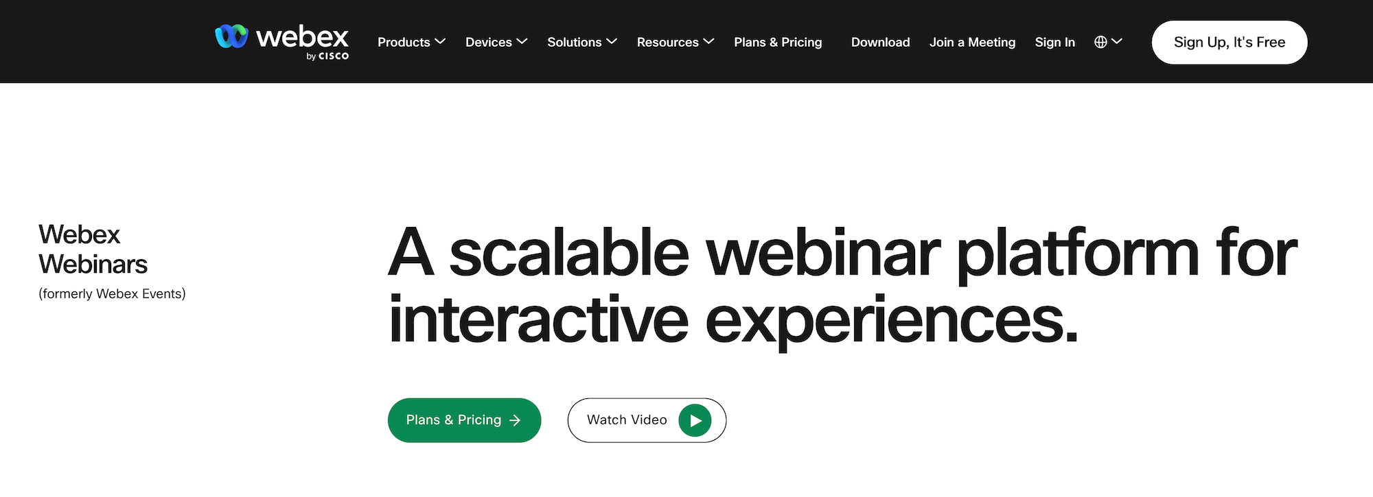 Webex Webinars homepage: A scalable webinar platform for interactive experiences.
