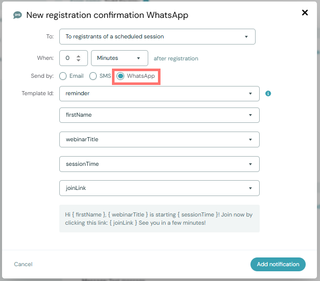 adding whatsapp message