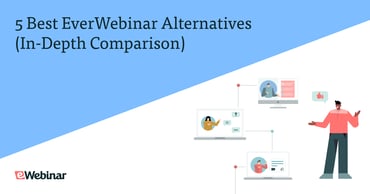 Man pointing at three computers with webinars