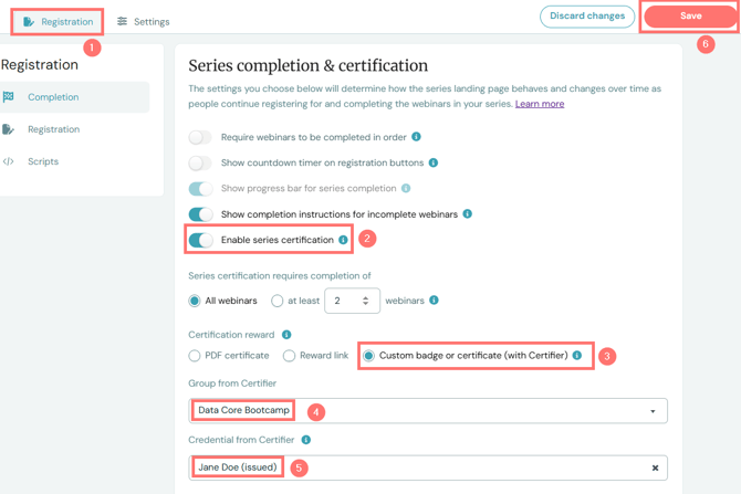 certifier setup in ewebinar