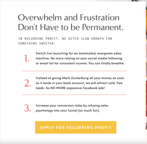 An example of a benefits section on a course sales page
