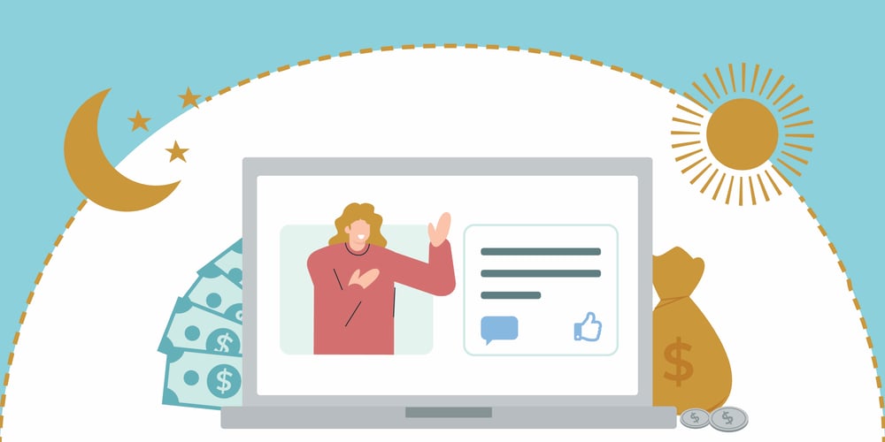 Woman hosting webinars and making money day and night