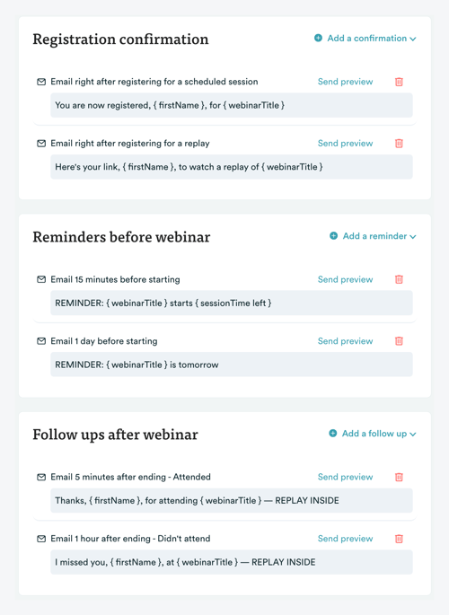 notificaciones por correo electrónico predeterminadas