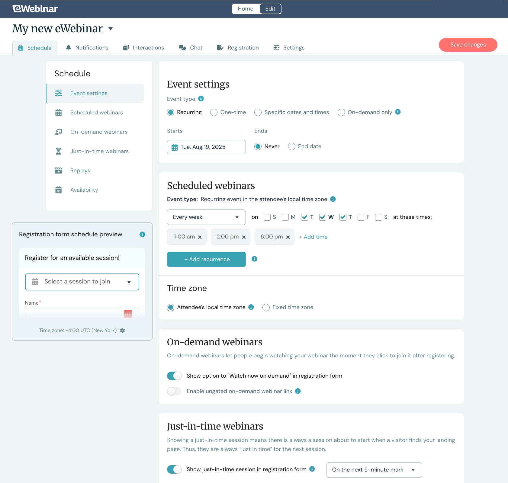 My new eWebinar: Schedule and Event Settings