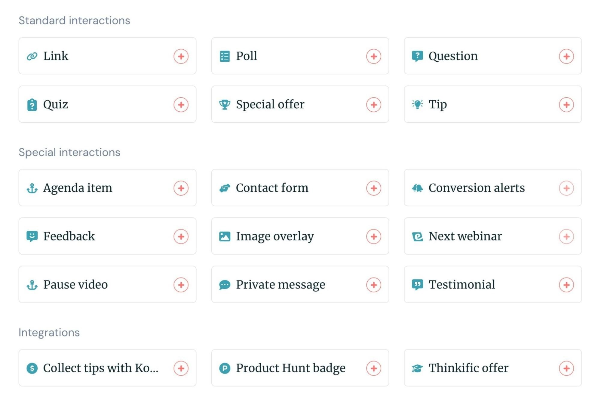 eWebinar's Standard Interactions, Special Interactions &amp; Integrations