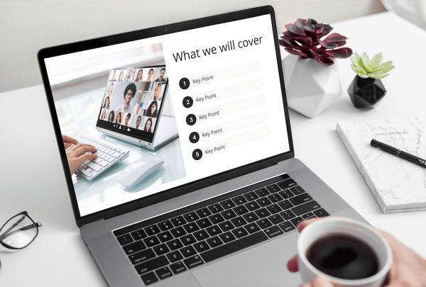 Educational webinar template on a laptop