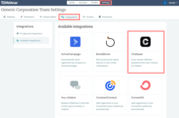 ewebinar chatbase integrations