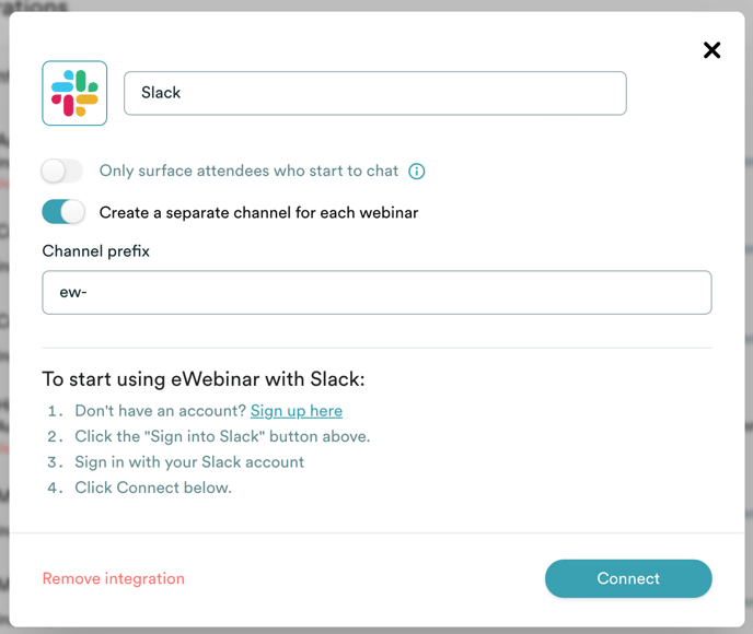 Configuración de la integración de Slack en eWebinar