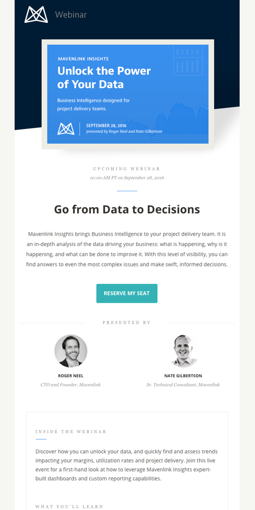 First email reminder from Mavelink