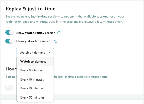 eWebinar just-in-time options