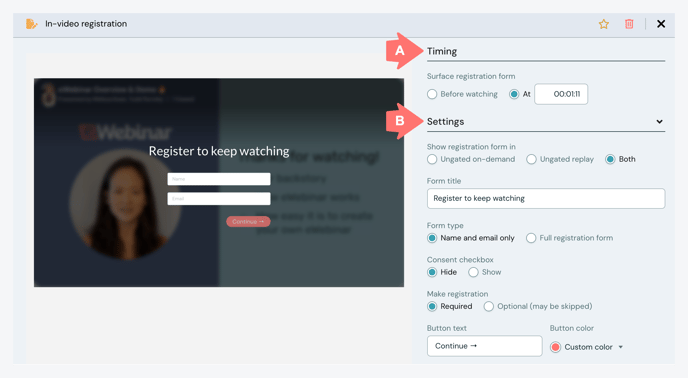 in-video registration edit mode