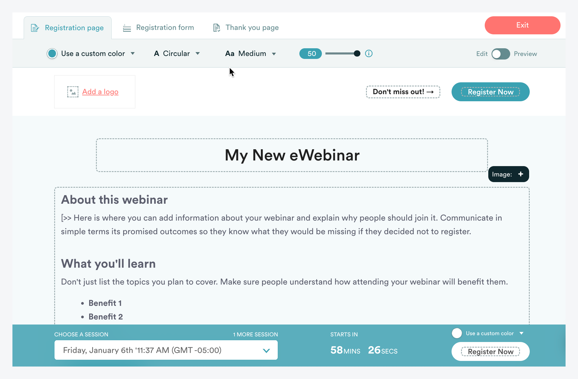 nueva página reg en el editor