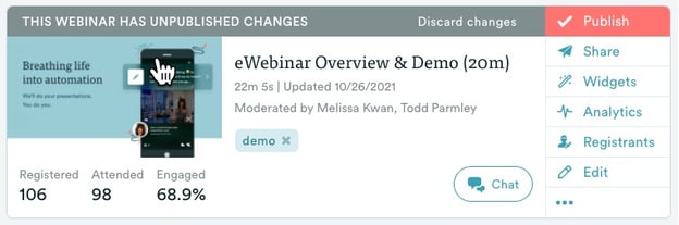 eWebinar card on homepage