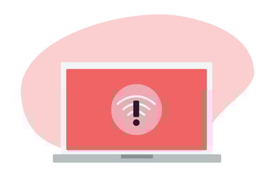 A graphic with a X over a computer screen displaying technical difficulties