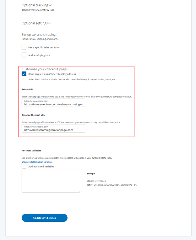 paypal button step 3 option 1