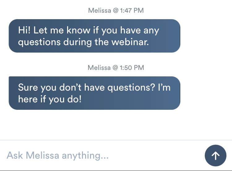 Volet de discussion eWebinar avec interaction par message privé