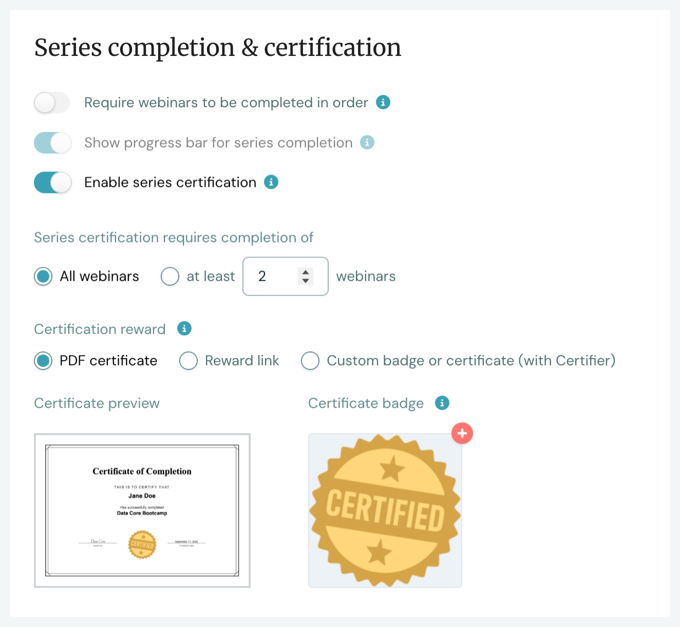 series completion and certification