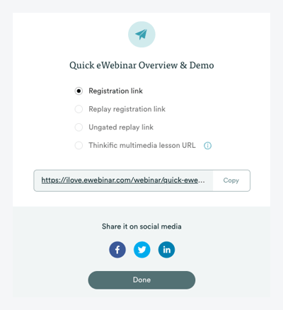 eWebinar share modal