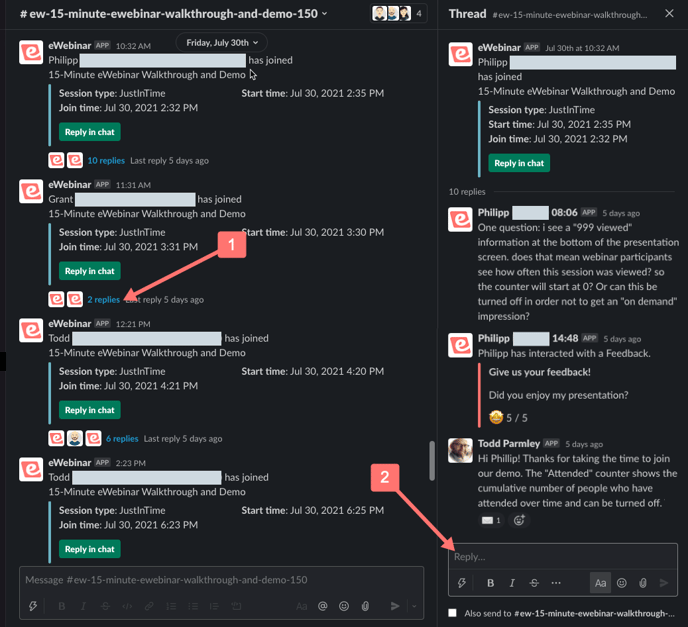 Mensaje e hilo de Slack