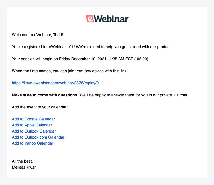 modèle d'e-mail de confirmation pour l'intégration