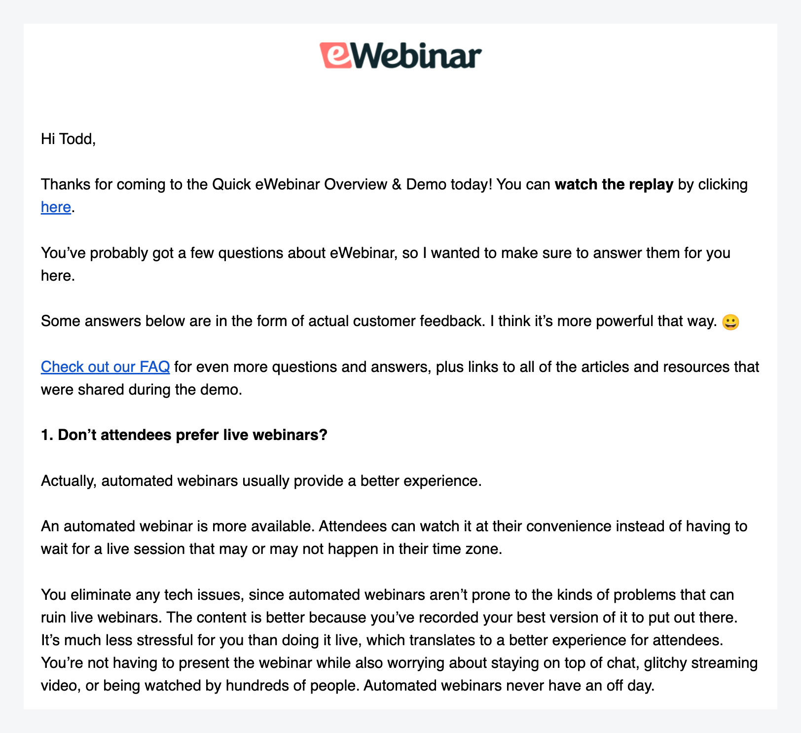 Correo electrónico de seguimiento de la demostración del eWebinar