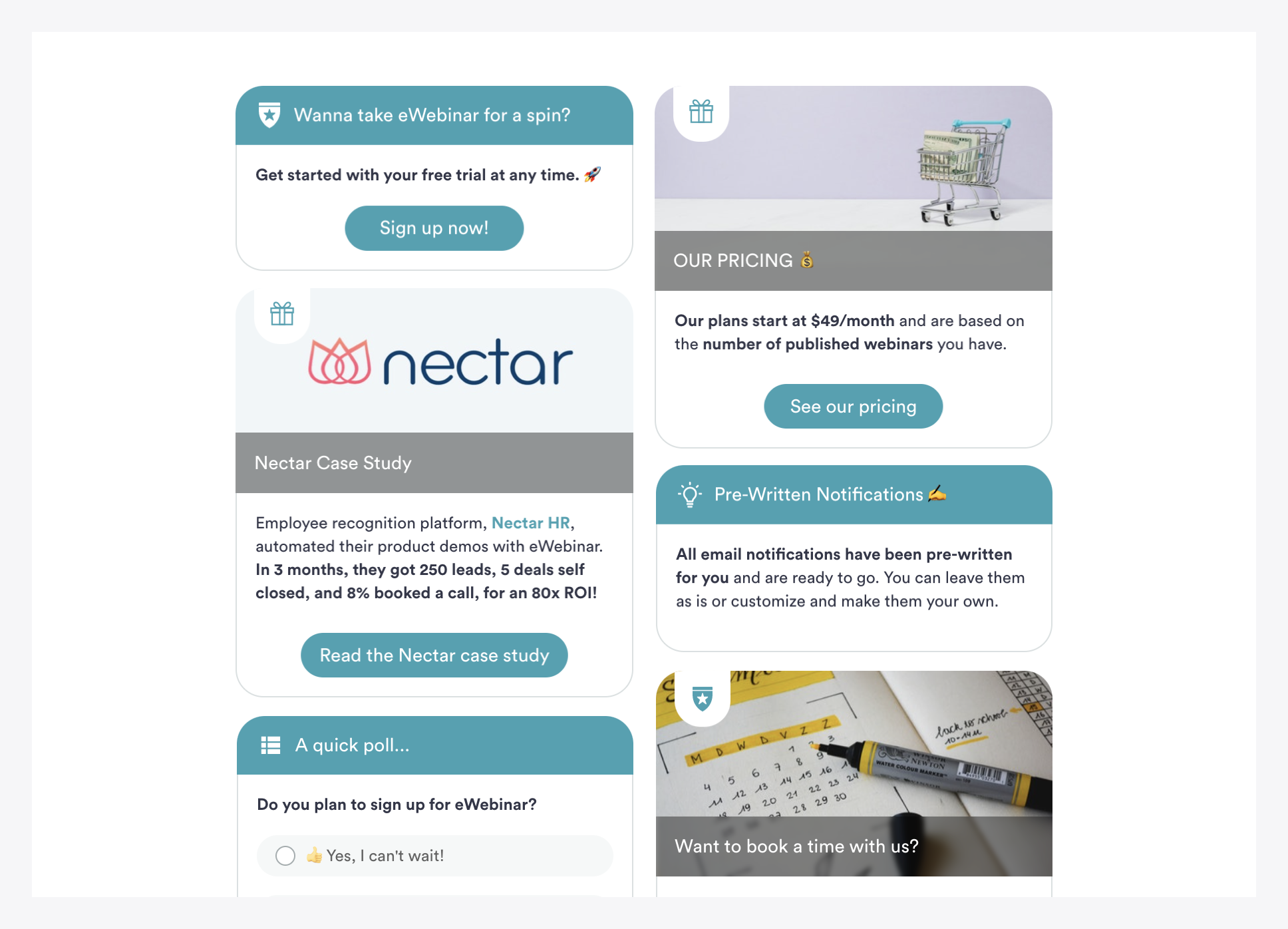 Interacciones para la demostración a la carta en el eWebinar