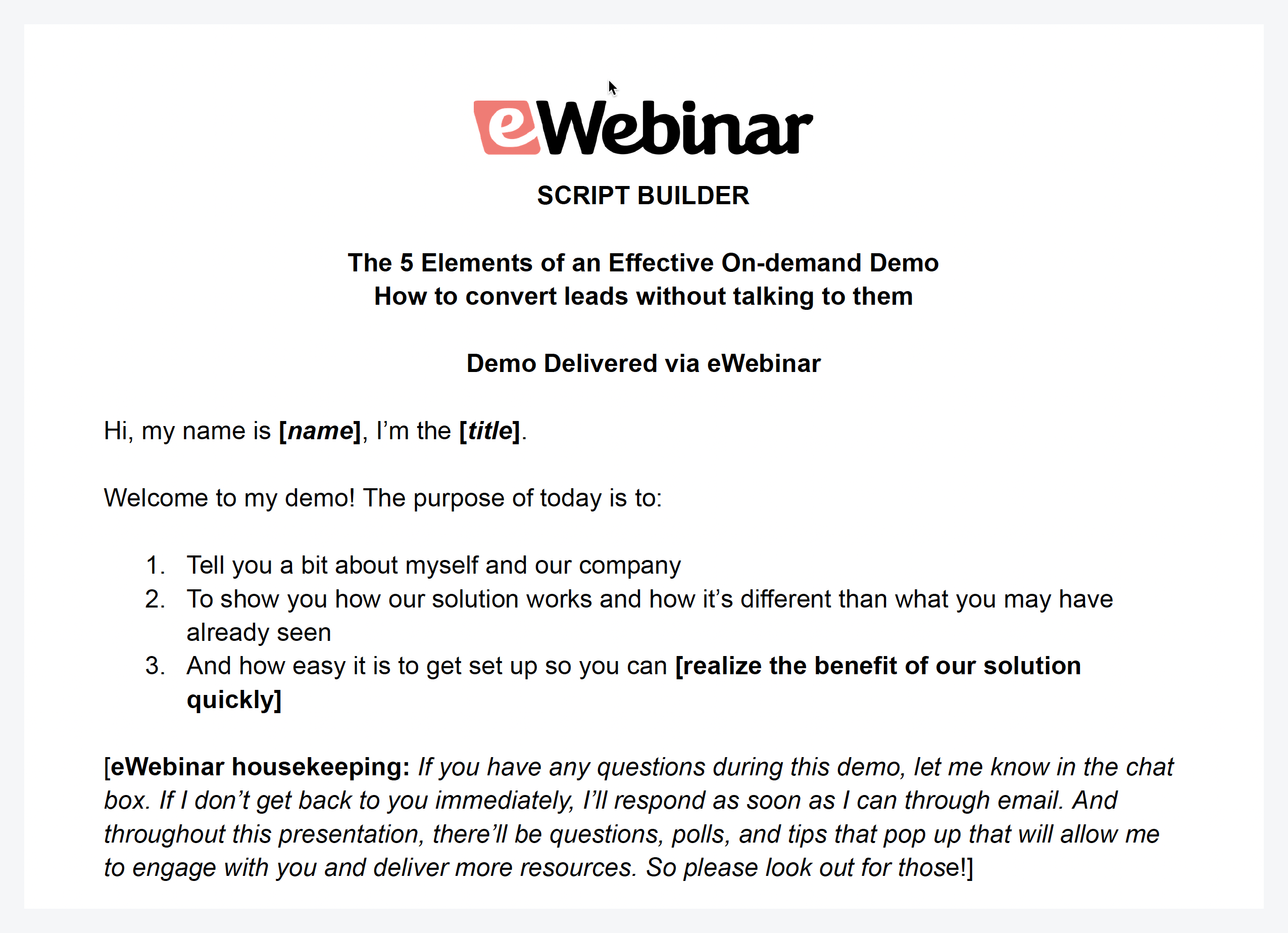 Creador de guiones de la plantilla de demostración de autoservicio de eWebinar