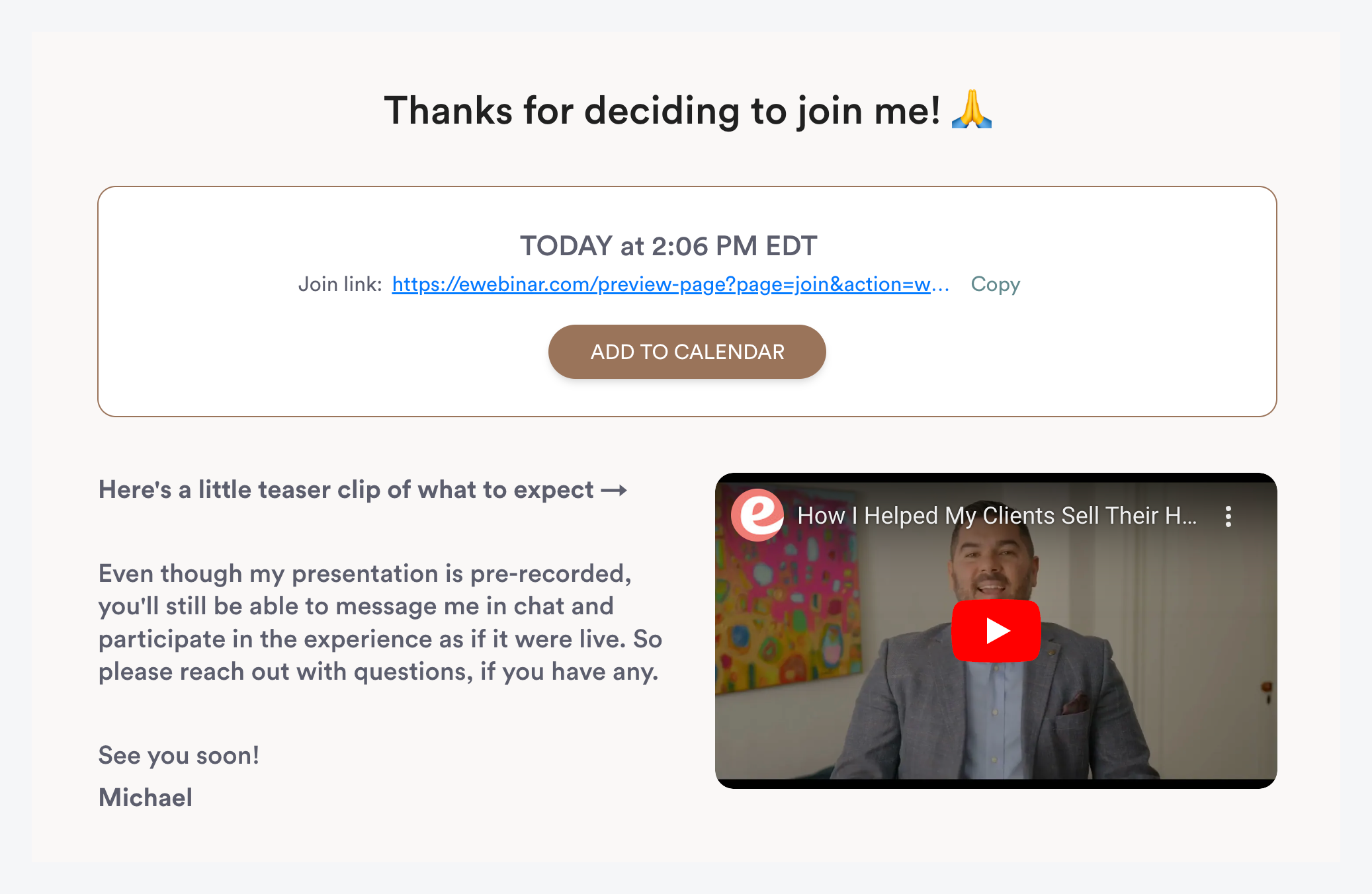 Seller lead magnet registration thank you page