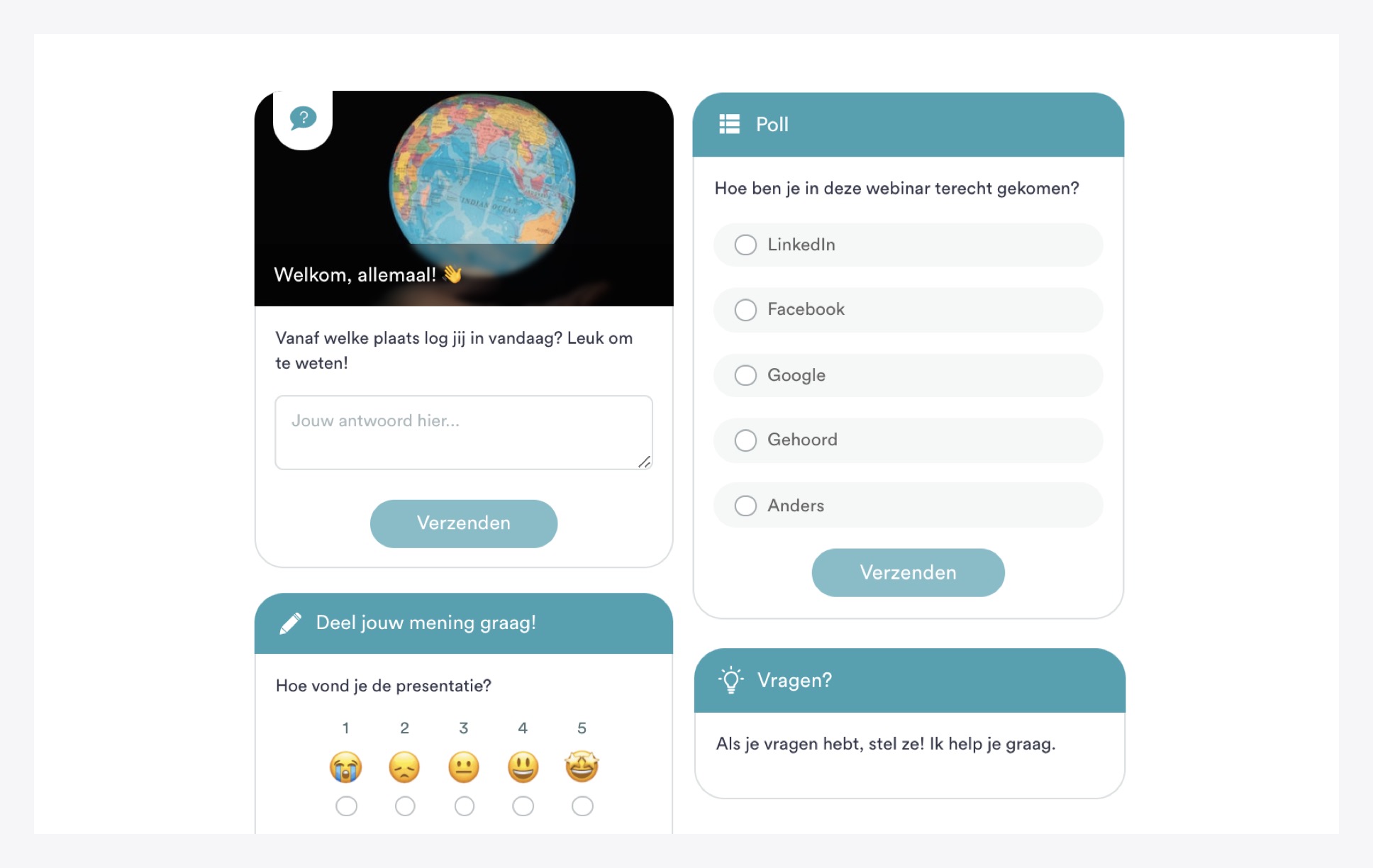 Interactions in in standard eWebinar template in Dutch