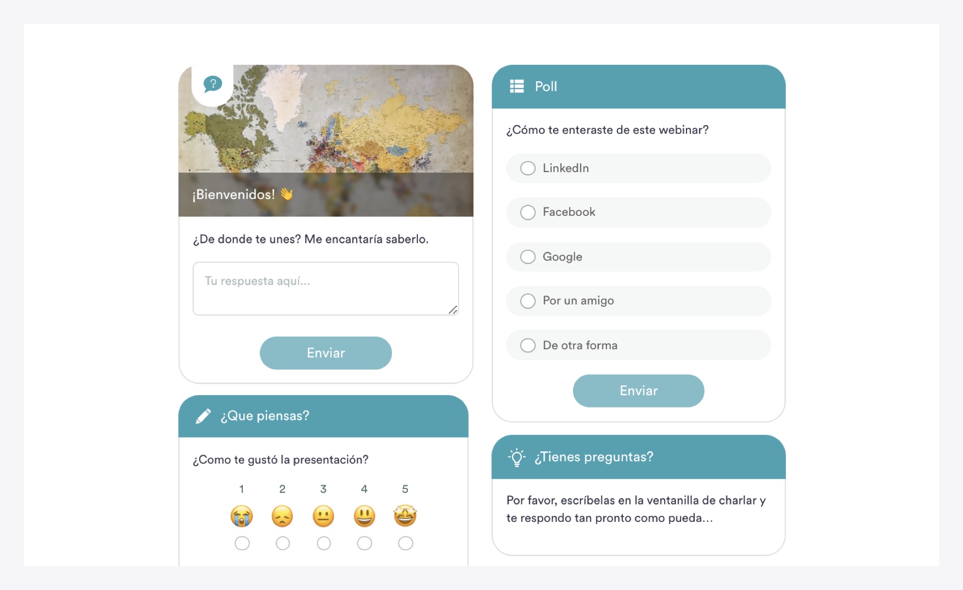 Interactions in standard eWebinar template in Spanish